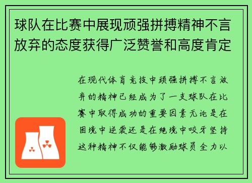 球队在比赛中展现顽强拼搏精神不言放弃的态度获得广泛赞誉和高度肯定