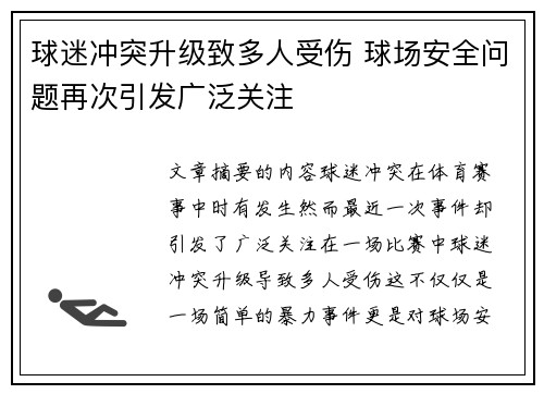球迷冲突升级致多人受伤 球场安全问题再次引发广泛关注